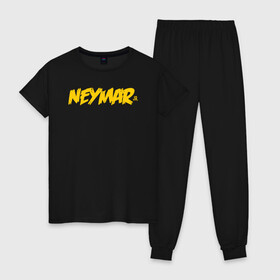 Женская пижама хлопок с принтом Neymar Jr logo в Новосибирске, 100% хлопок | брюки и футболка прямого кроя, без карманов, на брюках мягкая резинка на поясе и по низу штанин | brazil | champions | fifa | junior | neymar | neymar jr | paris saint germain | psg | uefa | бразилия | джуниор | младший | наймар | неймар | пари сен жермен | петух | псж | сборная бразилии | уефа | фифа | футбик | футбол 