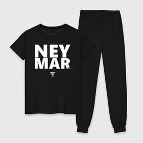 Женская пижама хлопок с принтом Neymar Jr white logo в Новосибирске, 100% хлопок | брюки и футболка прямого кроя, без карманов, на брюках мягкая резинка на поясе и по низу штанин | brazil | champions | fifa | junior | neymar | neymar jr | paris saint germain | psg | uefa | бразилия | джуниор | младший | наймар | неймар | пари сен жермен | петух | псж | сборная бразилии | уефа | фифа | футбик | футбол 