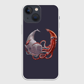 Чехол для iPhone 13 mini с принтом Naval Confrontation в Новосибирске,  |  | animal | battle | bottom | confrontation | depth | fin | kraken | mammal | ocean | octopus | sea | tentacles | water | whale | бой | вода | глубина | дно | животное | кит | кракен | млекопитающее | море | океан | осьминог | плавник | противостояние | щупа