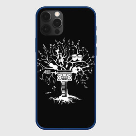 Чехол для iPhone 12 Pro с принтом Музыкальное Дерево в Новосибирске, силикон | область печати: задняя сторона чехла, без боковых панелей | boombox | branches | clef | drum | drums | guitar | keys | music | roots | sheet | synthesizer | treble | tree | turntable | барабаны | белое | бумбокс | ветви | ветки | гитара | дерево | клавиши | ключ | корни | музыка | ноты | проигрыватель | синтезатор