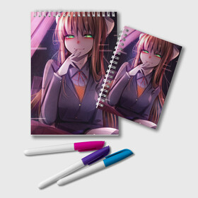 Блокнот с принтом Monika Doki Doki в Новосибирске, 100% бумага | 48 листов, плотность листов — 60 г/м2, плотность картонной обложки — 250 г/м2. Листы скреплены удобной пружинной спиралью. Цвет линий — светло-серый
 | club | doki doki | literature | monika | novel | доки доки | клуб | литературный | моника | роман