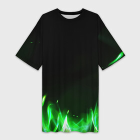 Платье-футболка 3D с принтом Зеленый огонь в Новосибирске,  |  | 3d | 3д | sport | абстракция | линии | паттерн | соты | спортивный стиль | текстуры