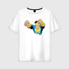 Женская футболка хлопок Oversize с принтом Марк Грэйсон Неуязвимый в Новосибирске, 100% хлопок | свободный крой, круглый ворот, спущенный рукав, длина до линии бедер
 | damien darkblood | invincible | superman | марк грэйсон | мультсериал | неуязвимый | супергерой