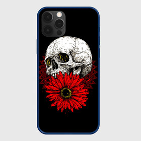 Чехол для iPhone 12 Pro с принтом Череп и Красный Цветок Skull в Новосибирске, силикон | область печати: задняя сторона чехла, без боковых панелей | flowers | head | skulls | букет | голова | животные | кости | мозги | паттерн | полосы | природа | розы | скелет | текстура | узор | флора | хо | цветы | черепа | черный | яркий