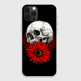 Чехол для iPhone 12 Pro Max с принтом Череп и Красный Цветок Skull в Новосибирске, Силикон |  | Тематика изображения на принте: flowers | head | skulls | букет | голова | животные | кости | мозги | паттерн | полосы | природа | розы | скелет | текстура | узор | флора | хо | цветы | черепа | черный | яркий