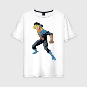 Женская футболка хлопок Oversize с принтом Марк Грэйсон Неуязвимый в Новосибирске, 100% хлопок | свободный крой, круглый ворот, спущенный рукав, длина до линии бедер
 | damien darkblood | invincible | superman | марк грэйсон | мультсериал | неуязвимый | супергерой