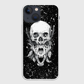 Чехол для iPhone 13 mini с принтом Череп Зверь и Брызги в Новосибирске,  |  | beast | flowers | head | skulls | vampire | брызги | букет | вампир | голова | животные | зверь | зубы | кости | краска | листья | мозги | паттерн | полосы | природа | скелет | текстура | точки | узор | флора | хо | цветы | чб