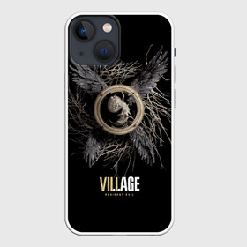 Чехол для iPhone 13 mini с принтом Resident Evil Village в Новосибирске,  |  | resident evil village | деревня | компьютерная игра | обитель зла | сухие ветки | черные крылья | эмблема
