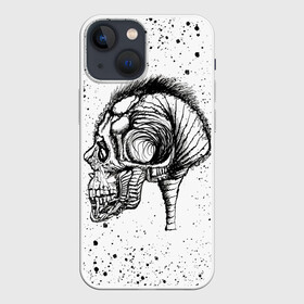 Чехол для iPhone 13 mini с принтом Череп Зверь и Брызги в Новосибирске,  |  | beast | head | skulls | vampire | голова | животные | зверь | зубы | кости | мозги | паттерн | полосы | природа | скелет | текстура | точки | узор | хо | цветы | чб | черепа | черный | яркий