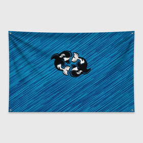 Флаг-баннер с принтом Две косатки в Новосибирске, 100% полиэстер | размер 67 х 109 см, плотность ткани — 95 г/м2; по краям флага есть четыре люверса для крепления | whale | кит | косатка | косатки | на синем | с косатками