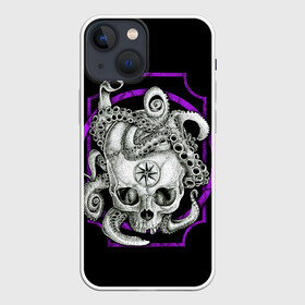 Чехол для iPhone 13 mini с принтом Череп и Осьминог в Новосибирске,  |  | beast | head | kraken | neon | octopus | skulls | star | букет | голова | животные | звезда | зверь | зубы | кости | кракен | краска | мозги | неоновый | октопус | осьминог | полосы | скелет | текстура | точки | узор | хо | цветы