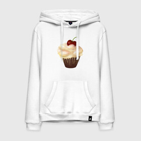 Мужская толстовка с принтом Cupcake with cherry art в Новосибирске, френч-терри, мягкий теплый начес внутри (100% хлопок) | карман-кенгуру, эластичные манжеты и нижняя кромка, капюшон с подкладом и шнурком | Тематика изображения на принте: art | cherry | cooking | cupcake | vypichka | yummy | арт | вишня | вкусняшка | выпичка | кекс | кулинария