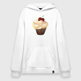 Худи SuperOversize хлопок с принтом Cupcake with cherry art в Новосибирске, 70% хлопок, 30% полиэстер, мягкий начес внутри | карман-кенгуру, эластичная резинка на манжетах и по нижней кромке, двухслойный капюшон
 | art | cherry | cooking | cupcake | vypichka | yummy | арт | вишня | вкусняшка | выпичка | кекс | кулинария