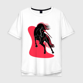 Мужская футболка хлопок Oversize с принтом ЧЕРНЫЙ ЕДИНОРОГ в Новосибирске, 100% хлопок | свободный крой, круглый ворот, “спинка” длиннее передней части | evil unicorn | единорог | красное и белое | черный единорог