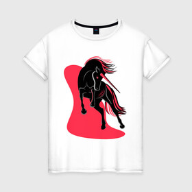 Женская футболка хлопок с принтом ЧЕРНЫЙ ЕДИНОРОГ в Новосибирске, 100% хлопок | прямой крой, круглый вырез горловины, длина до линии бедер, слегка спущенное плечо | evil unicorn | единорог | красное и белое | черный единорог