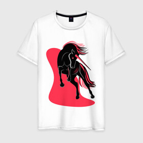 Мужская футболка хлопок с принтом ЧЕРНЫЙ ЕДИНОРОГ в Новосибирске, 100% хлопок | прямой крой, круглый вырез горловины, длина до линии бедер, слегка спущенное плечо. | Тематика изображения на принте: evil unicorn | единорог | красное и белое | черный единорог