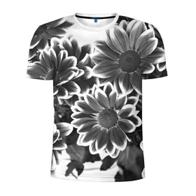 Мужская футболка 3D спортивная с принтом Цветочный Узор в Новосибирске, 100% полиэстер с улучшенными характеристиками | приталенный силуэт, круглая горловина, широкие плечи, сужается к линии бедра | floral | flowers | флора | цветы | чернобелый