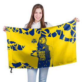 Флаг 3D с принтом OG Buda в Новосибирске, 100% полиэстер | плотность ткани — 95 г/м2, размер — 67 х 109 см. Принт наносится с одной стороны | Тематика изображения на принте: og buda | rap | буда | григорий ляхов | музыка | ог буда | певец | русский рэп | рэп | рэпер