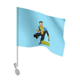 Флаг для автомобиля с принтом Invincible Неуязвимый в Новосибирске, 100% полиэстер | Размер: 30*21 см | boy | cartoon | damien darkblood | hero | invincible | superhero | герой | марк грейсон | мультик | мультсериал | непобедимый | неуязвимый | персонаж | супергерой