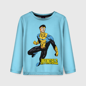 Детский лонгслив 3D с принтом Invincible Неуязвимый в Новосибирске, 100% полиэстер | длинные рукава, круглый вырез горловины, полуприлегающий силуэт
 | boy | cartoon | damien darkblood | hero | invincible | superhero | герой | марк грейсон | мультик | мультсериал | непобедимый | неуязвимый | персонаж | супергерой