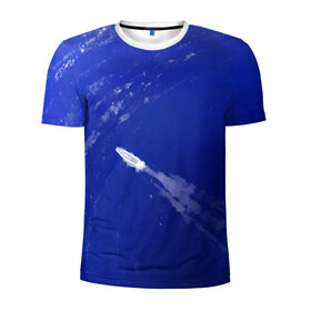 Мужская футболка 3D спортивная с принтом Катер и море в Новосибирске, 100% полиэстер с улучшенными характеристиками | приталенный силуэт, круглая горловина, широкие плечи, сужается к линии бедра | арт | белый | иллюстрация | катер | море | плыть | принт | синий | фон