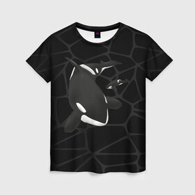 Женская футболка 3D с принтом Косатки в Новосибирске, 100% полиэфир ( синтетическое хлопкоподобное полотно) | прямой крой, круглый вырез горловины, длина до линии бедер | whale | кит | косатка | косатки | морские