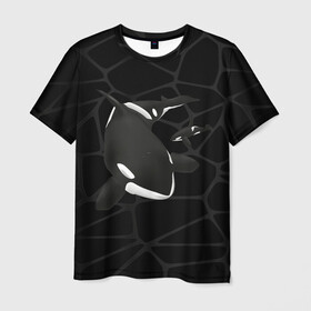 Мужская футболка 3D с принтом Косатки в Новосибирске, 100% полиэфир | прямой крой, круглый вырез горловины, длина до линии бедер | Тематика изображения на принте: whale | кит | косатка | косатки | морские