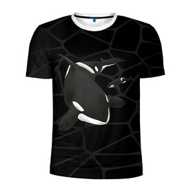 Мужская футболка 3D спортивная с принтом Косатки в Новосибирске, 100% полиэстер с улучшенными характеристиками | приталенный силуэт, круглая горловина, широкие плечи, сужается к линии бедра | Тематика изображения на принте: whale | кит | косатка | косатки | морские