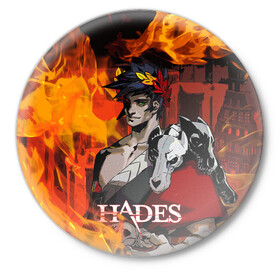 Значок с принтом Hades в Новосибирске,  металл | круглая форма, металлическая застежка в виде булавки | Тематика изображения на принте: hades | zagreus | аид | греческие боги | дионис | загрей | зевс