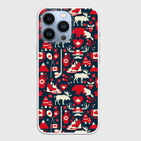 Чехол для iPhone 13 Pro с принтом Канада в Новосибирске,  |  | bear | beaver | canada | country | elk | flag | heart | hockey | hockey stick | maple leaf | puck | skates | symbols | trees | бобр | горы | елки | канада | кленовый лист | клюшка | коньки | лось | медведь | рога | сердце | символика | страна | флаг | хок