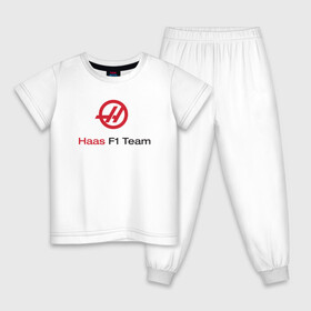 Детская пижама хлопок с принтом Haas F1 Team в Новосибирске, 100% хлопок |  брюки и футболка прямого кроя, без карманов, на брюках мягкая резинка на поясе и по низу штанин
 | f1 | haas | грожан | магнуссен | мазепин | ф1 | феррари | формула 1 | хаас