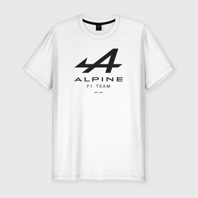 Мужская футболка хлопок Slim с принтом Alpine F1 team в Новосибирске, 92% хлопок, 8% лайкра | приталенный силуэт, круглый вырез ворота, длина до линии бедра, короткий рукав | Тематика изображения на принте: alpine | f1 | renault | team | рено | ф1 | фернандо алонсо | формула 1