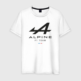 Мужская футболка хлопок с принтом Alpine F1 team в Новосибирске, 100% хлопок | прямой крой, круглый вырез горловины, длина до линии бедер, слегка спущенное плечо. | alpine | f1 | renault | team | рено | ф1 | фернандо алонсо | формула 1