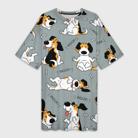 Платье-футболка 3D с принтом Собаки Бигли в Новосибирске,  |  | dog | бигли | бигль | животные | пес | природа | собака | собаки | собакчка | собачки