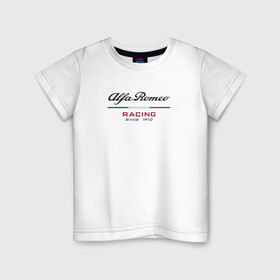 Детская футболка хлопок с принтом Alfa Romeo F1 Team в Новосибирске, 100% хлопок | круглый вырез горловины, полуприлегающий силуэт, длина до линии бедер | alfa romeo | f1 | formula 1 | team | альфе ромео | антонио джовинации | кими райкконен | логотип | ф1 | формула 1