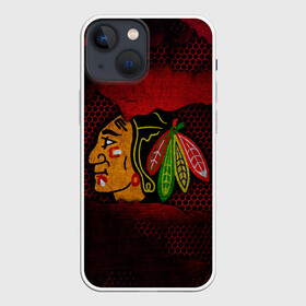 Чехол для iPhone 13 mini с принтом CHICAGO NHL в Новосибирске,  |  | blackhawks | chicago | iron | logo | nhl | red | sport | usa | блэкхоукс | железо | логотип | нхл | сетка | спорт | сша | хоккей | чикаго