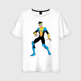 Женская футболка хлопок Oversize с принтом Неуязвимый (Invincible) в Новосибирске, 100% хлопок | свободный крой, круглый ворот, спущенный рукав, длина до линии бедер
 | damien darkblood | invincible | superman | марк грэйсон | мультсериал | неуязвимый | супергерой