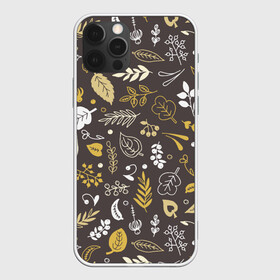 Чехол для iPhone 12 Pro Max с принтом Осенние листья и ягоды в Новосибирске, Силикон |  | бежевый | желтый | коричневый | листья | осень | ягоды