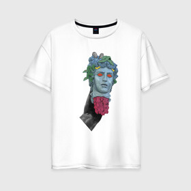 Женская футболка хлопок Oversize с принтом Современный Давид в Новосибирске, 100% хлопок | свободный крой, круглый ворот, спущенный рукав, длина до линии бедер
 | аполлон | гаргона | иллюстратор | музей | статуя
