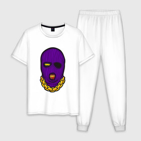 Мужская пижама хлопок с принтом DaBaby Purple Mask в Новосибирске, 100% хлопок | брюки и футболка прямого кроя, без карманов, на брюках мягкая резинка на поясе и по низу штанин
 | gangster | golden | mask | music | rappers