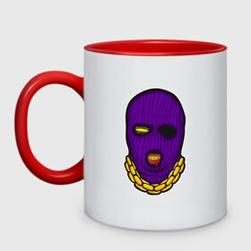 Кружка двухцветная с принтом DaBaby Purple Mask в Новосибирске, керамика | объем — 330 мл, диаметр — 80 мм. Цветная ручка и кайма сверху, в некоторых цветах — вся внутренняя часть | gangster | golden | mask | music | rappers