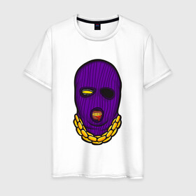 Мужская футболка хлопок с принтом DaBaby Purple Mask в Новосибирске, 100% хлопок | прямой крой, круглый вырез горловины, длина до линии бедер, слегка спущенное плечо. | gangster | golden | mask | music | rappers