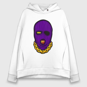 Женское худи Oversize хлопок с принтом DaBaby Purple Mask в Новосибирске, френч-терри — 70% хлопок, 30% полиэстер. Мягкий теплый начес внутри —100% хлопок | боковые карманы, эластичные манжеты и нижняя кромка, капюшон на магнитной кнопке | gangster | golden | mask | music | rappers