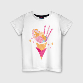 Детская футболка хлопок с принтом Кавай в Новосибирске, 100% хлопок | круглый вырез горловины, полуприлегающий силуэт, длина до линии бедер | cats | ice cream | japan | kawai | sweets | кавай | коты | мороженное | сладости | япония