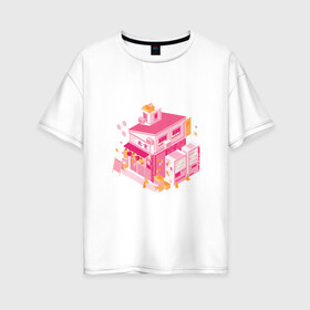 Женская футболка хлопок Oversize с принтом Кавай в Новосибирске, 100% хлопок | свободный крой, круглый ворот, спущенный рукав, длина до линии бедер
 | cafe | house | kawaii | noodles | ramen | дом | кавай | кафе | лапша | рамен