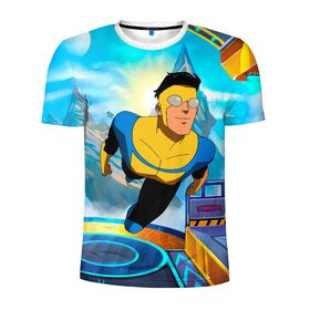 Мужская футболка 3D спортивная с принтом Неуязвимый (Invincible) в Новосибирске, 100% полиэстер с улучшенными характеристиками | приталенный силуэт, круглая горловина, широкие плечи, сужается к линии бедра | damien darkblood | invincible | superman | марк грэйсон | мультсериал | неуязвимый | супергерой