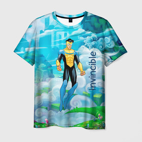 Мужская футболка 3D с принтом Неуязвимый (Invincible) в Новосибирске, 100% полиэфир | прямой крой, круглый вырез горловины, длина до линии бедер | Тематика изображения на принте: damien darkblood | invincible | superman | марк грэйсон | мультсериал | неуязвимый | супергерой