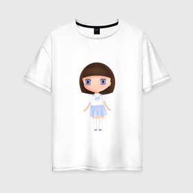 Женская футболка хлопок Oversize с принтом Милая девочка в Новосибирске, 100% хлопок | свободный крой, круглый ворот, спущенный рукав, длина до линии бедер
 | kawaii | kawaii girl | анимешная девочка | лоли | милая девочка | чиби