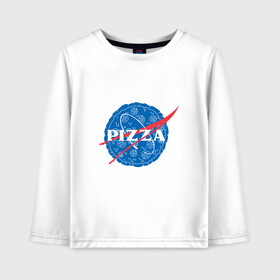 Детский лонгслив хлопок с принтом NASA Pizza в Новосибирске, 100% хлопок | круглый вырез горловины, полуприлегающий силуэт, длина до линии бедер | mars | moon | nasa | астероид | астронавт | астрономия | вселенная | гагарин | галактика | земля | илон | комета | космонавт | космос | луна | марс | маск | наса | небо | нло | пицца | планета | пришелец | ракета