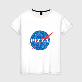 Женская футболка хлопок с принтом NASA Pizza в Новосибирске, 100% хлопок | прямой крой, круглый вырез горловины, длина до линии бедер, слегка спущенное плечо | mars | moon | nasa | астероид | астронавт | астрономия | вселенная | гагарин | галактика | земля | илон | комета | космонавт | космос | луна | марс | маск | наса | небо | нло | пицца | планета | пришелец | ракета